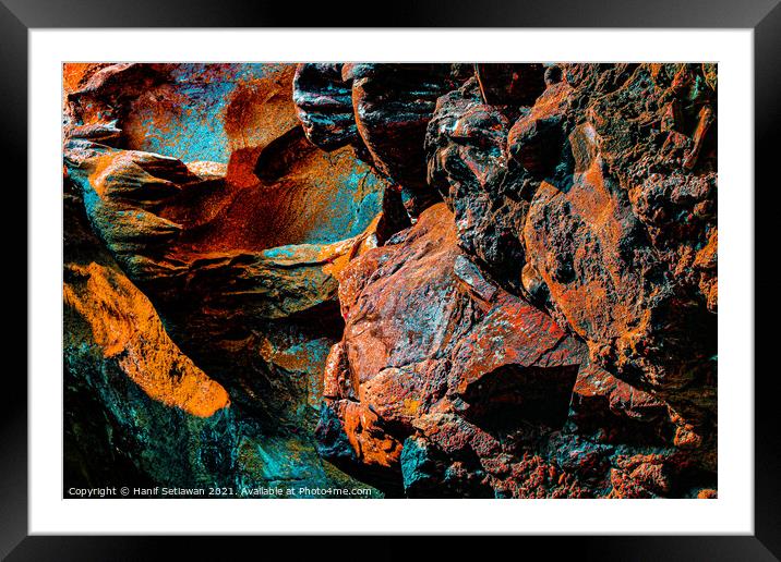 Digital art from a structured wall in a cave. Framed Mounted Print by Hanif Setiawan