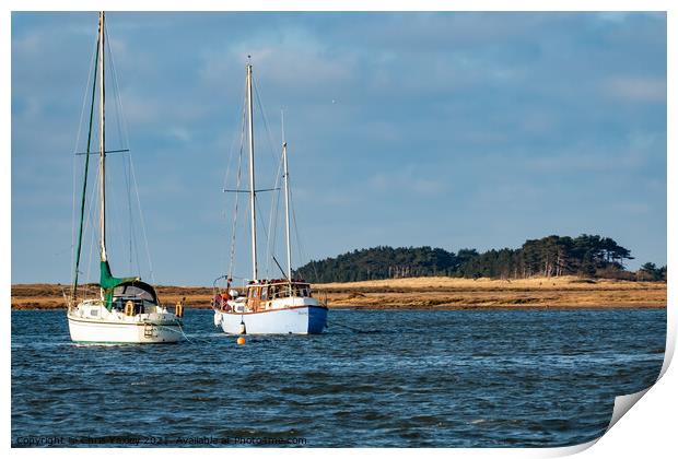 Sailing boats in Wells estuary Print by Chris Yaxley