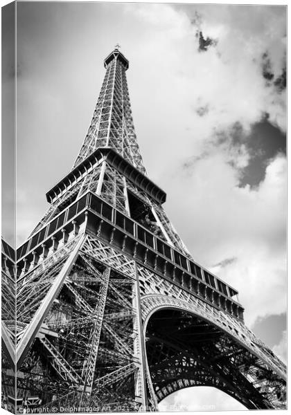 Eiffel tower in black and white, Paris France Canvas Print by Delphimages Art