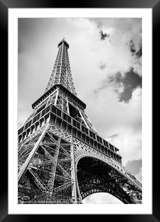 Eiffel tower in black and white, Paris France Framed Mounted Print by Delphimages Art