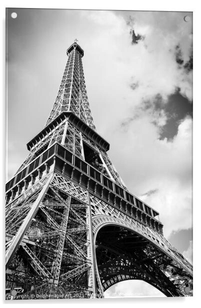 Eiffel tower in black and white, Paris France Acrylic by Delphimages Art