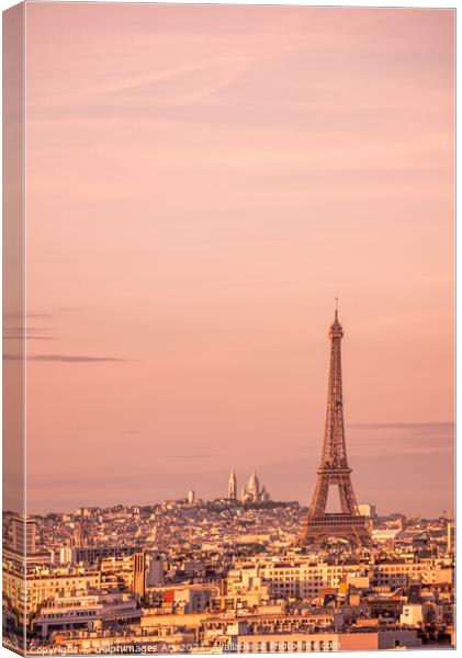 Paris scenic view with the Eiffel tower at sunset Canvas Print by Delphimages Art