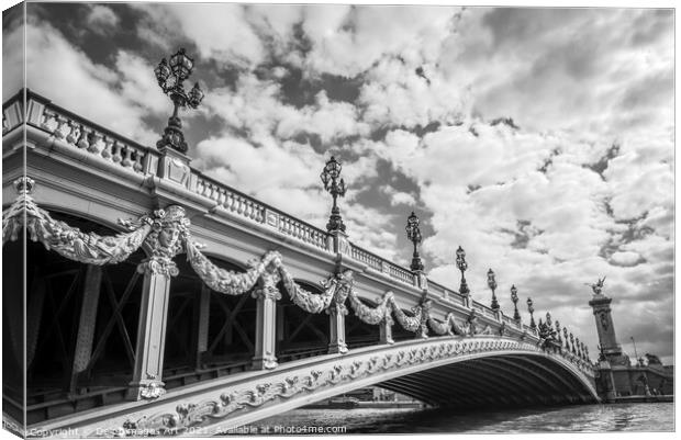Paris. Pont Alexandre III bridge black and white Canvas Print by Delphimages Art