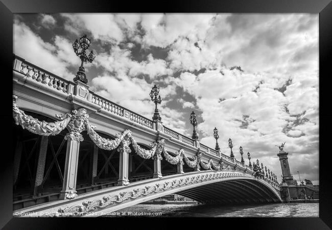 Paris. Pont Alexandre III bridge black and white Framed Print by Delphimages Art