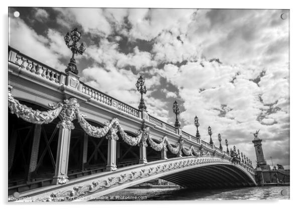 Paris. Pont Alexandre III bridge black and white Acrylic by Delphimages Art