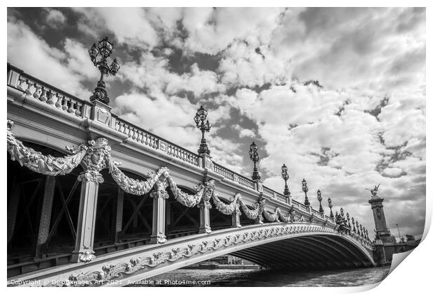 Paris. Pont Alexandre III bridge black and white Print by Delphimages Art