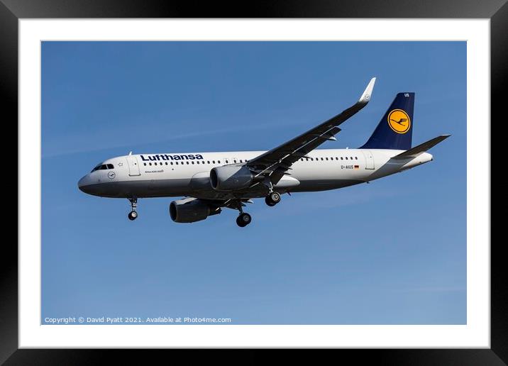 Lufthansa Airbus A320-214             Framed Mounted Print by David Pyatt