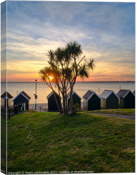 Gurnard Beach Huts Sunset Isle Of Wight Canvas Print by Wight Landscapes
