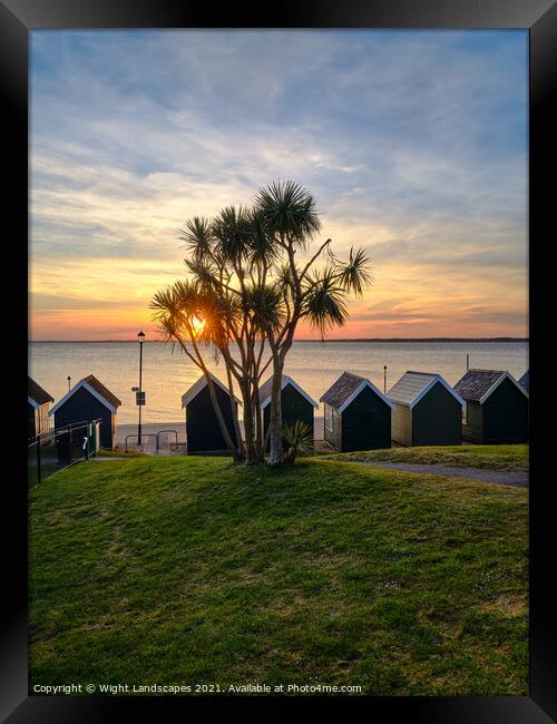 Gurnard Beach Huts Sunset Isle Of Wight Framed Print by Wight Landscapes