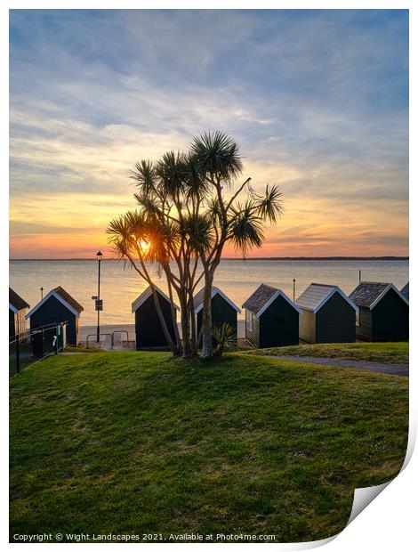 Gurnard Beach Huts Sunset Isle Of Wight Print by Wight Landscapes
