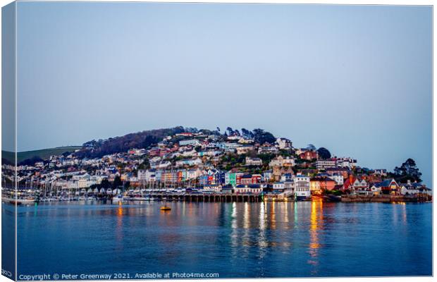 Houses On The Hillside At Kingswear, Dartmouth Canvas Print by Peter Greenway
