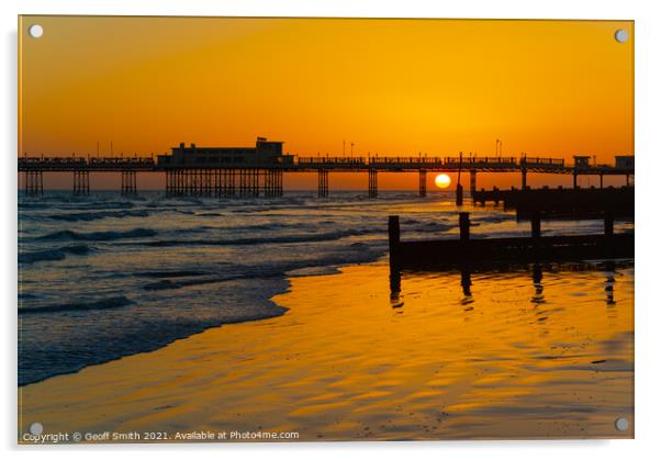 Sun setting at Worthing Pier Acrylic by Geoff Smith