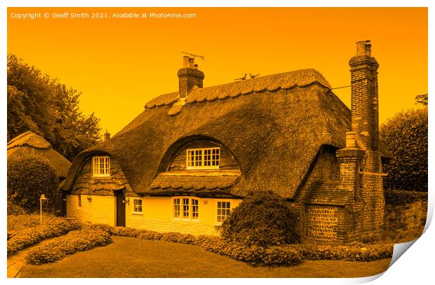 British Thatched Flint Cottage Print by Geoff Smith