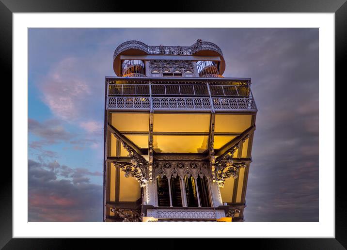 Lisbon, Santa Justa Elevator at sunset Framed Mounted Print by Elijah Lovkoff