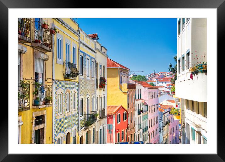 Colorful buildings of Lisbon historic center  Framed Mounted Print by Elijah Lovkoff