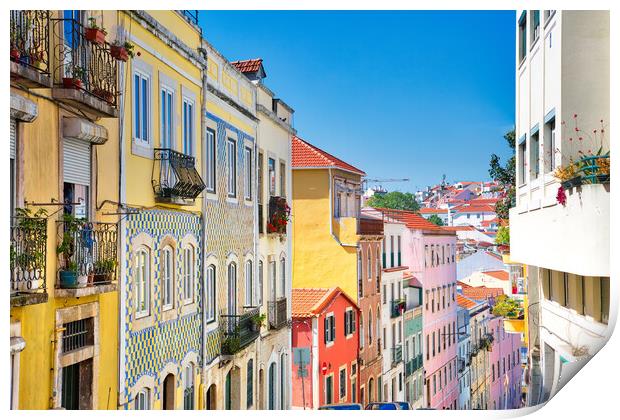 Colorful buildings of Lisbon historic center  Print by Elijah Lovkoff