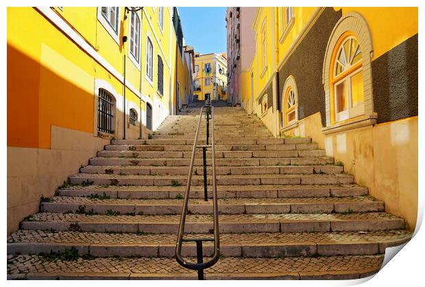Colorful Streets of Lisbon in historic city center Print by Elijah Lovkoff