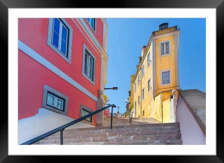 Typical Portuguese architecture and colorful buildings of Lisbon Framed Mounted Print by Elijah Lovkoff