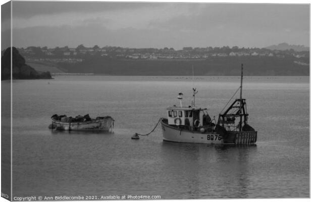 Just a couple of fishing boats in monochrome Canvas Print by Ann Biddlecombe