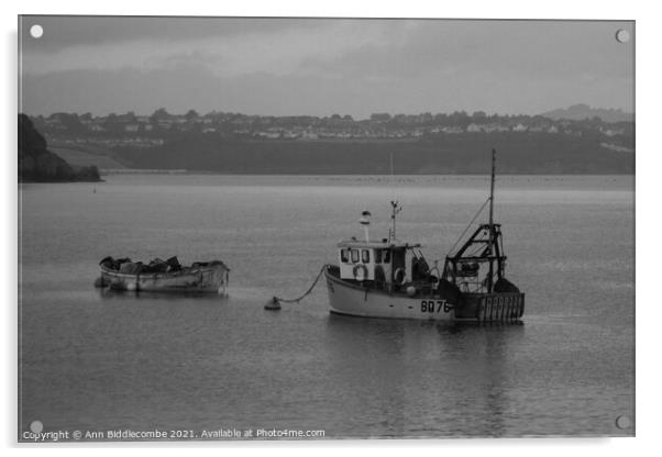 Just a couple of fishing boats in monochrome Acrylic by Ann Biddlecombe