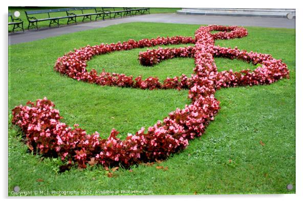 Violin key on the ground made by grass and flowers in Vienna, Au Acrylic by M. J. Photography