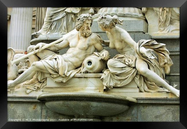 Mythology scene on fountain in the front of Vienna parliament Framed Print by M. J. Photography
