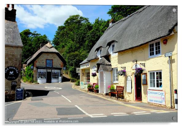 Vlliage thatch at Godshill on the Isle of Wight, UK. Acrylic by john hill