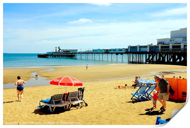 Pier and sands at Sandown on the Ise of Wight, UK. Print by john hill