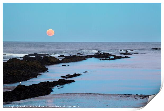Moonrise at Doo Craigs St Andrews Print by Mark Sunderland