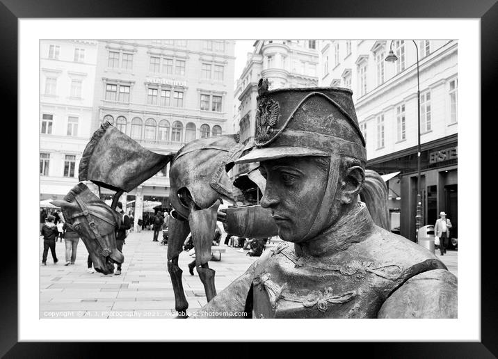 Iron Horse and Man Soldier - Art Installation at Graben Street in Vienna, Austria. Framed Mounted Print by M. J. Photography