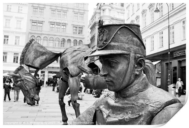Iron Horse and Man Soldier - Art Installation at Graben Street in Vienna, Austria. Print by M. J. Photography