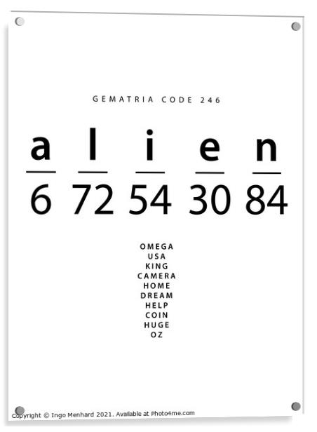 Alien word code in the English Gematria Acrylic by Ingo Menhard