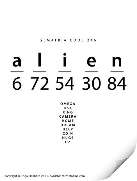 Alien word code in the English Gematria Print by Ingo Menhard