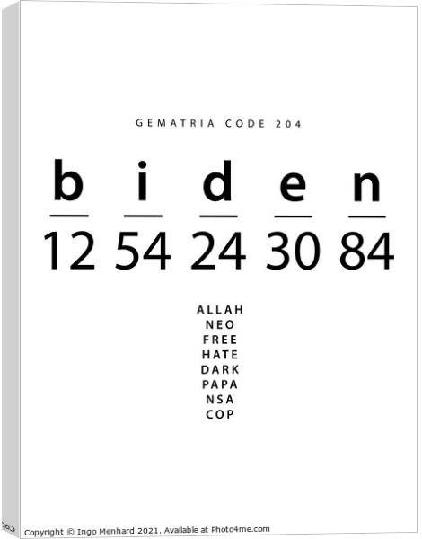 Biden word code in the English Gematria  Canvas Print by Ingo Menhard