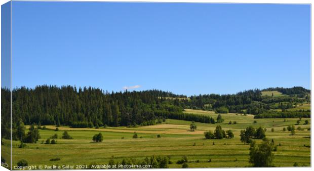 Idyllic view with green hills and meadows Canvas Print by Paulina Sator