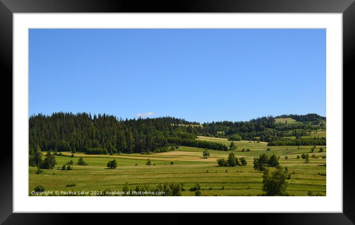 Idyllic view with green hills and meadows Framed Mounted Print by Paulina Sator