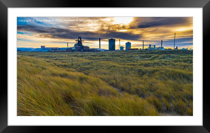Redcar Steelworks at dusk Framed Mounted Print by Greg Marshall