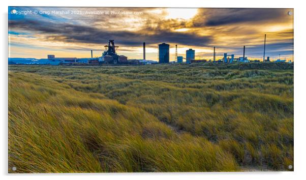 Redcar Steelworks at dusk Acrylic by Greg Marshall