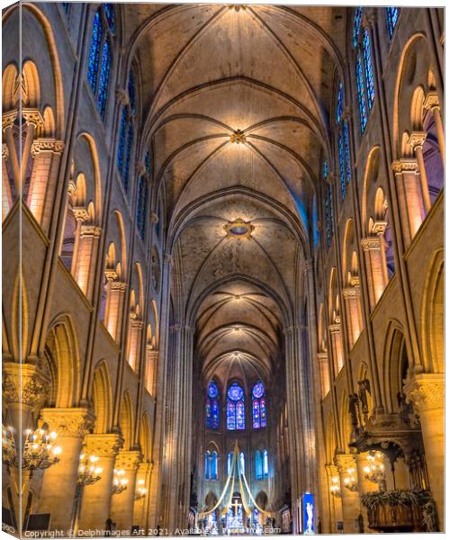 Interior of Notre Dame de Paris, France Canvas Print by Delphimages Art