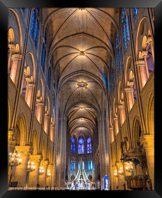 Interior of Notre Dame de Paris, France Framed Print by Delphimages Art