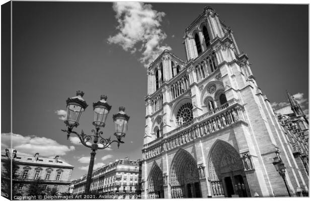Notre Dame de Paris, black and white Canvas Print by Delphimages Art