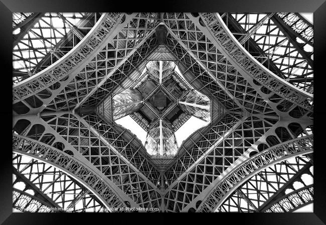 Eiffel tower abstract view from below Paris Framed Print by Delphimages Art