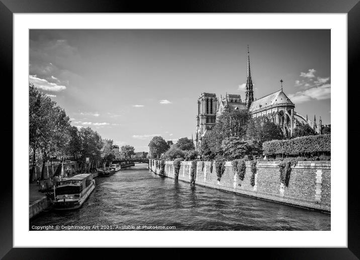 Notre Dame de Paris and the river Seine France Framed Mounted Print by Delphimages Art
