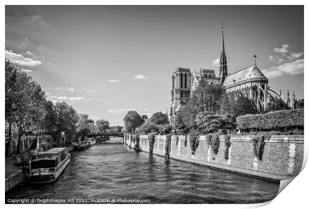 Notre Dame de Paris and the river Seine France Print by Delphimages Art