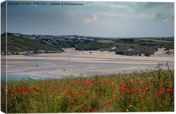 West Pentire, Crantock Beach Cornwall  Canvas Print by kathy white