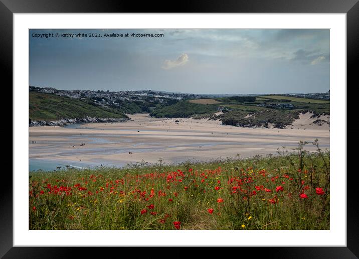 West Pentire, Crantock Beach Cornwall  Framed Mounted Print by kathy white