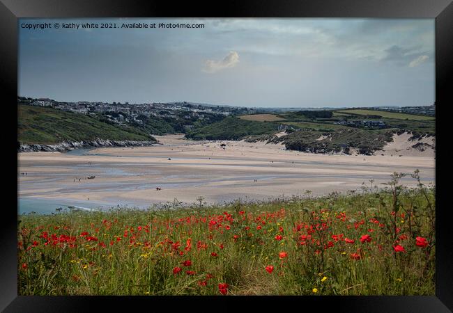 West Pentire, Crantock Beach Cornwall  Framed Print by kathy white