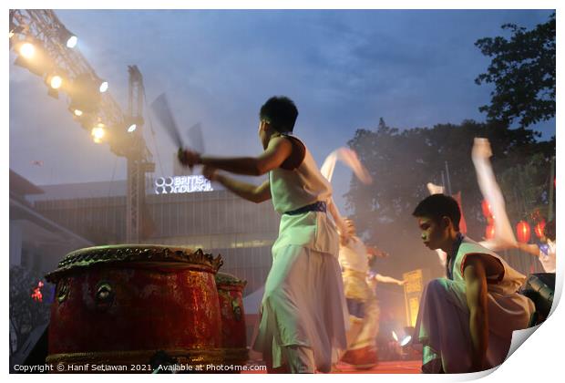Young drummer performer on a culture festival Print by Hanif Setiawan