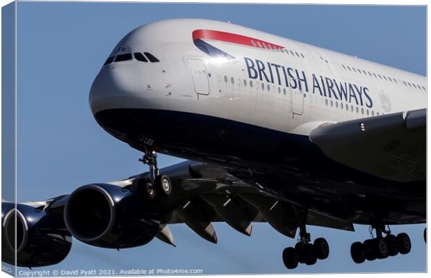 British Airways Airbus A380-841        Canvas Print by David Pyatt