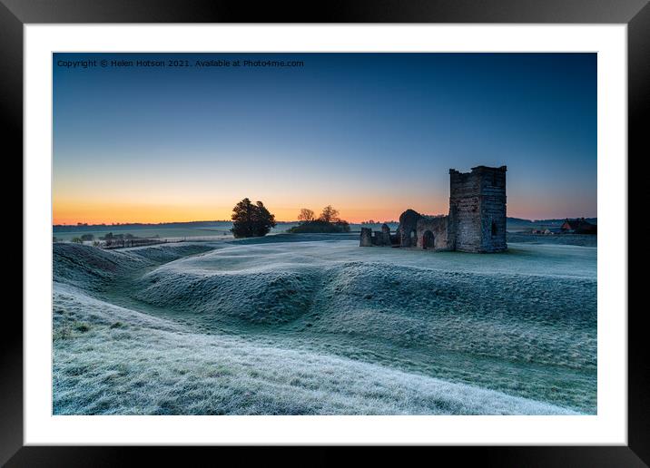 A frosty dawn over the old church at Knowlton Framed Mounted Print by Helen Hotson